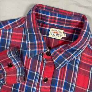Faherty Brand Mens Flannel Shirt Sz L Blue Red Plaid Outdoor Preppy Chore Casual
